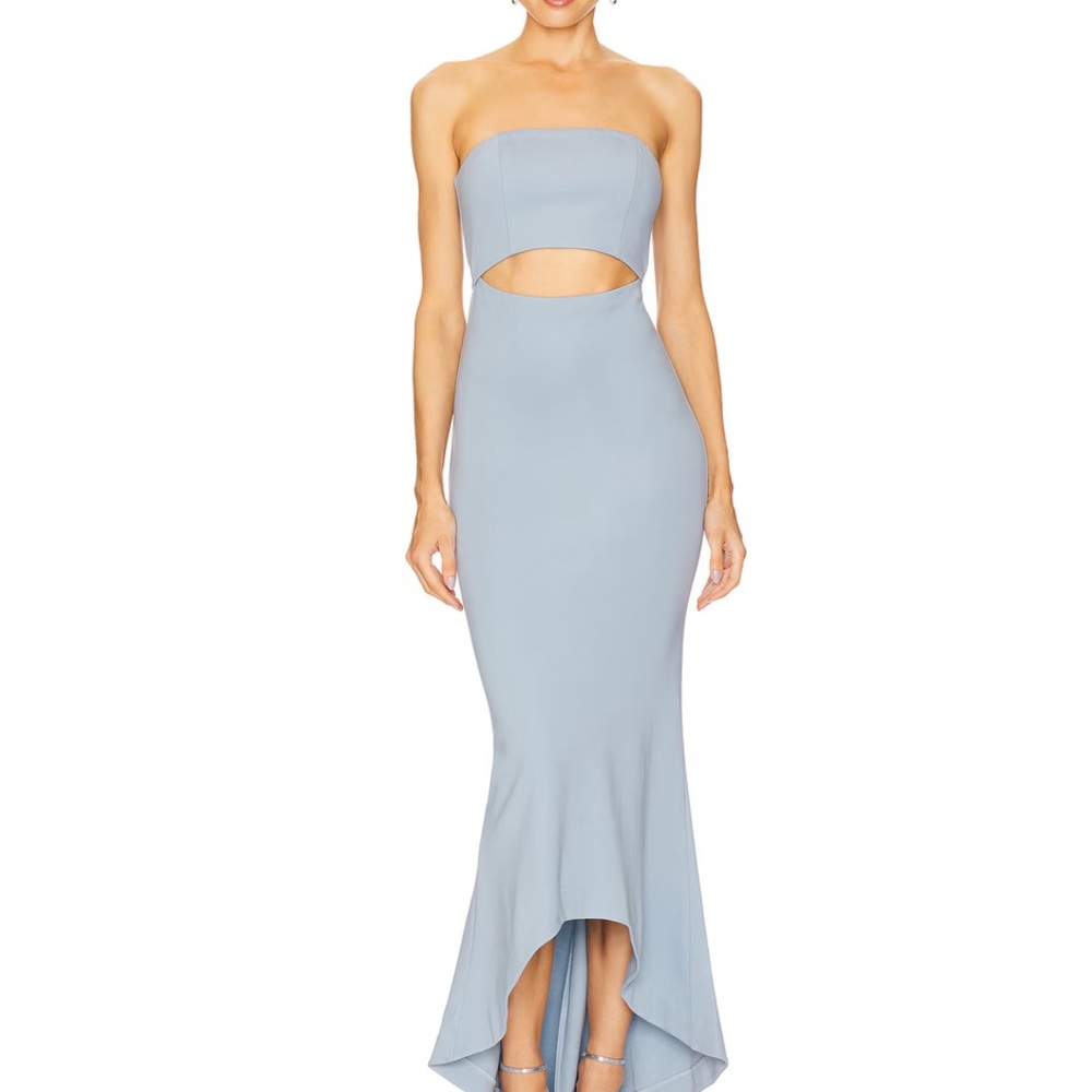 NBD Blue Strapless Bodycon Dress with Cutout Tie Front